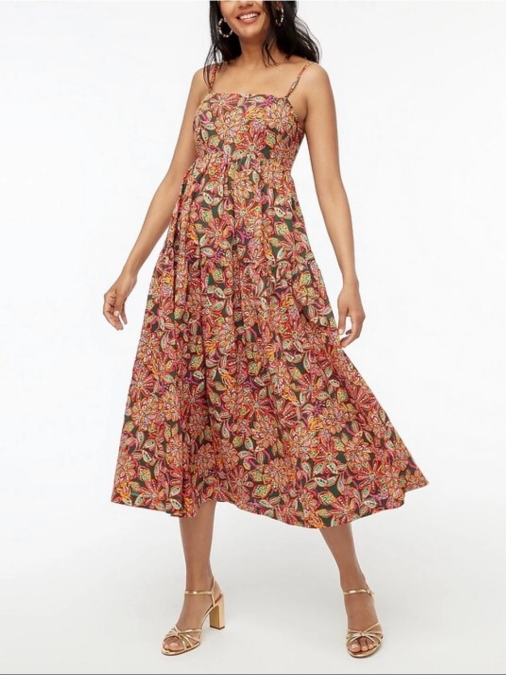 NWT J. CREW Multi-color Tie Back Cotton Maxi Dress size 2P pockets